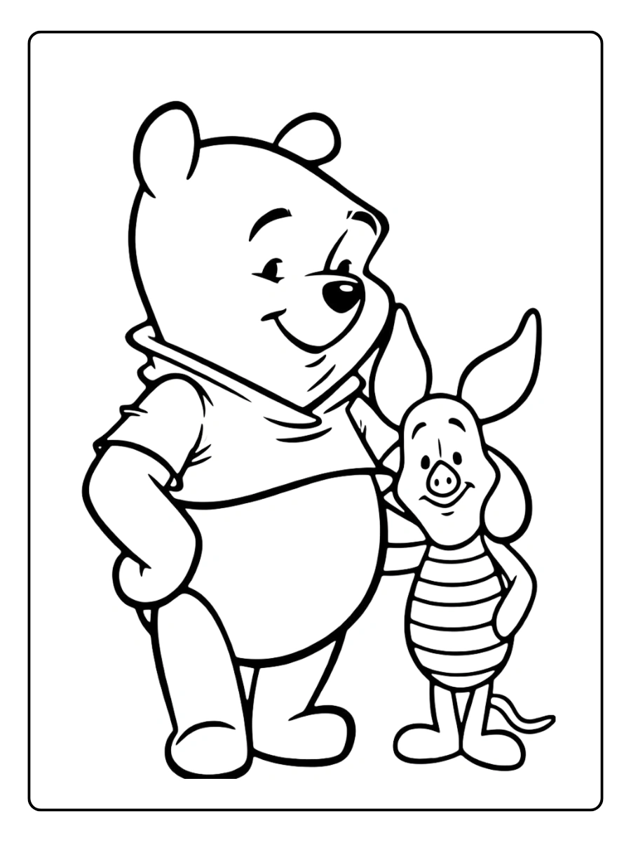 the Pooh Valentine Coloring Pages – Pooh and Piglet Love