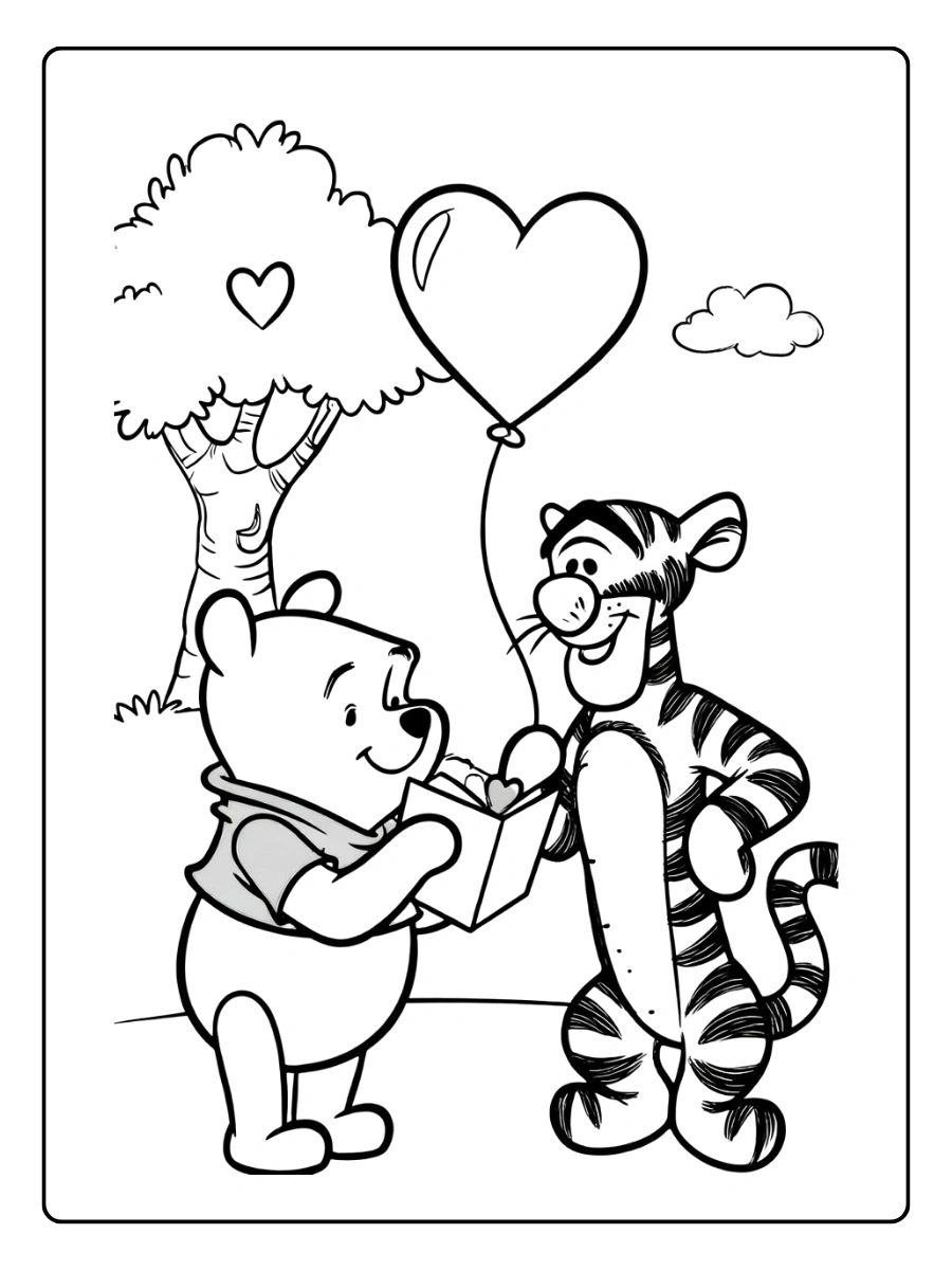 the Pooh Valentine Coloring Pages – Pooh and Tigger Valentine