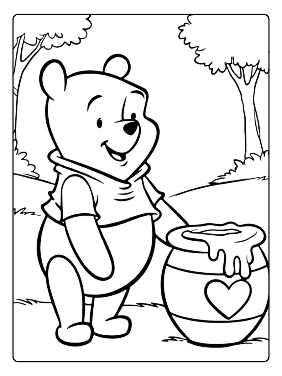 the Pooh Valentine Coloring Pages – Romantic Pooh Scene