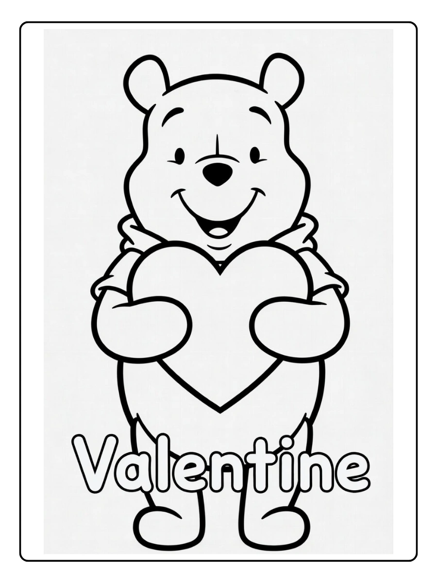 the Pooh Valentine Coloring Pages – Smiling Pooh Love