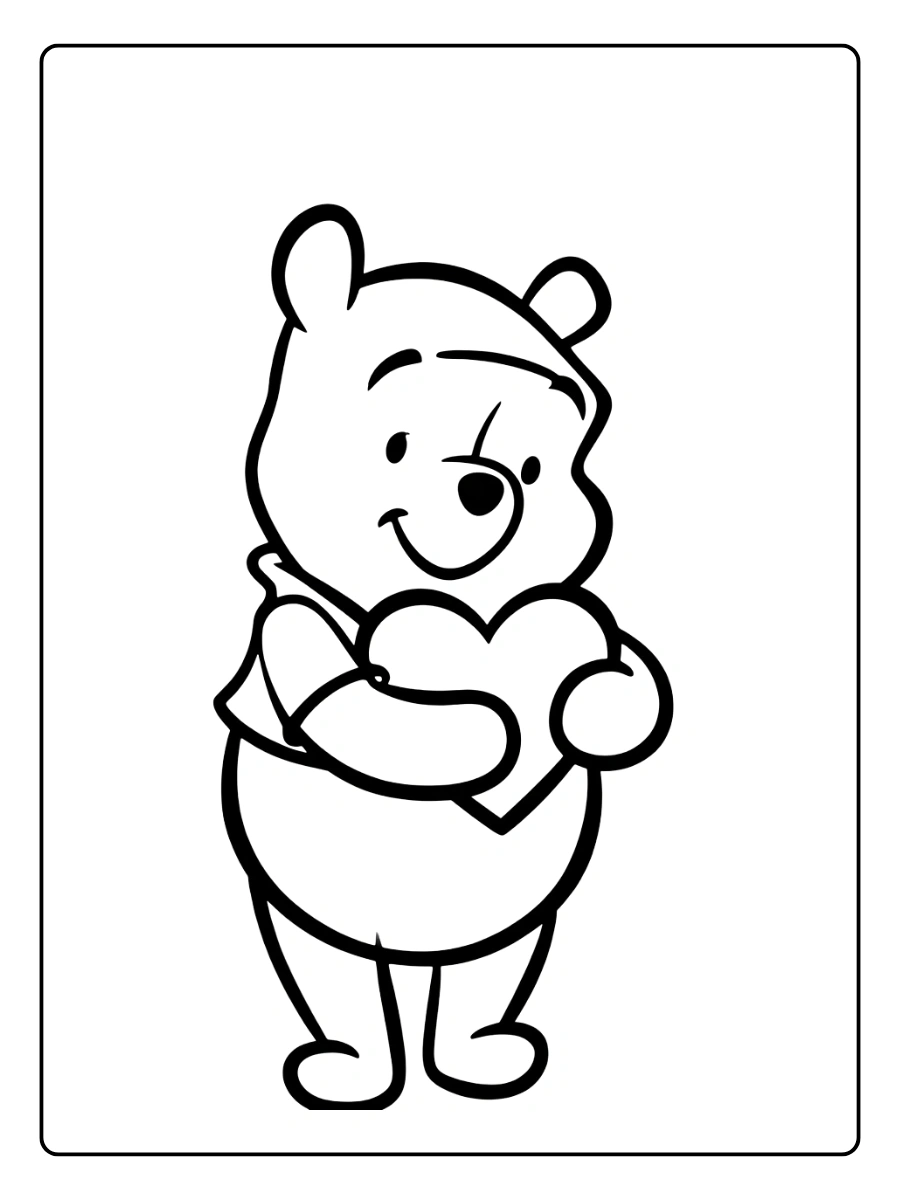 the Pooh Valentine Coloring Pages – Winnie the Pooh with Heart