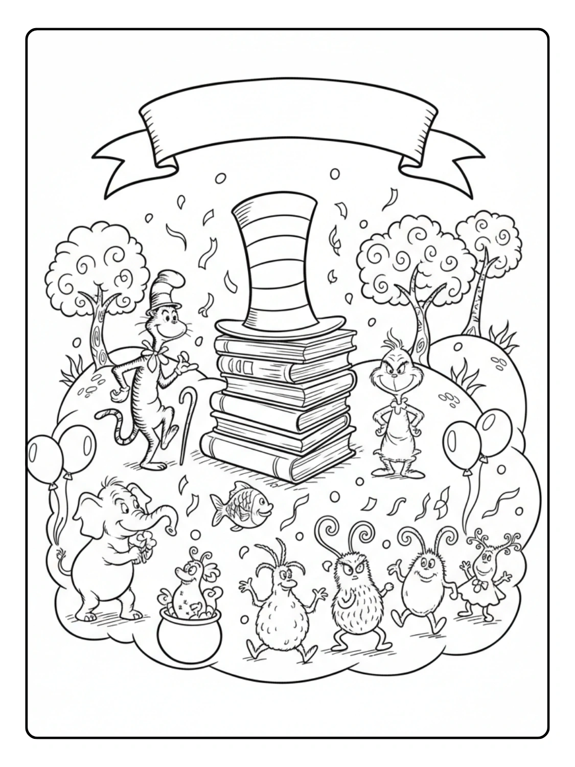 Happy Birthday Dr Seuss Coloring Pages Activity Sheets