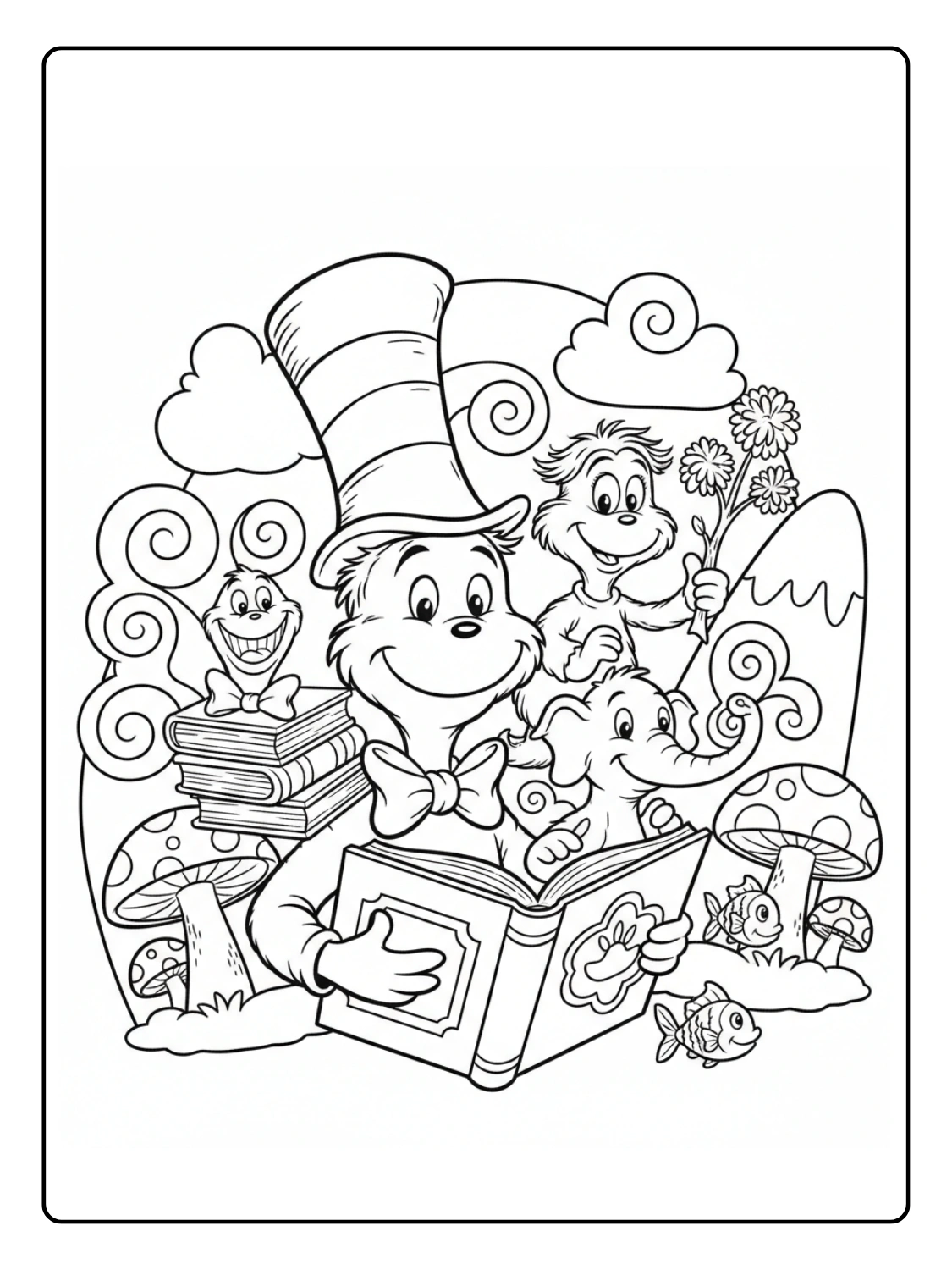 Happy Birthday Dr Seuss Coloring Pages Cute Style
