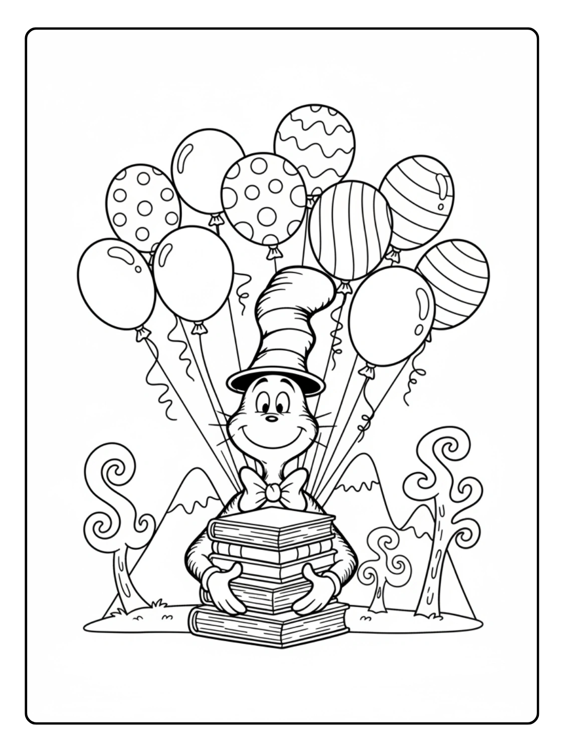 Happy Birthday Dr Seuss Coloring Pages with Balloons